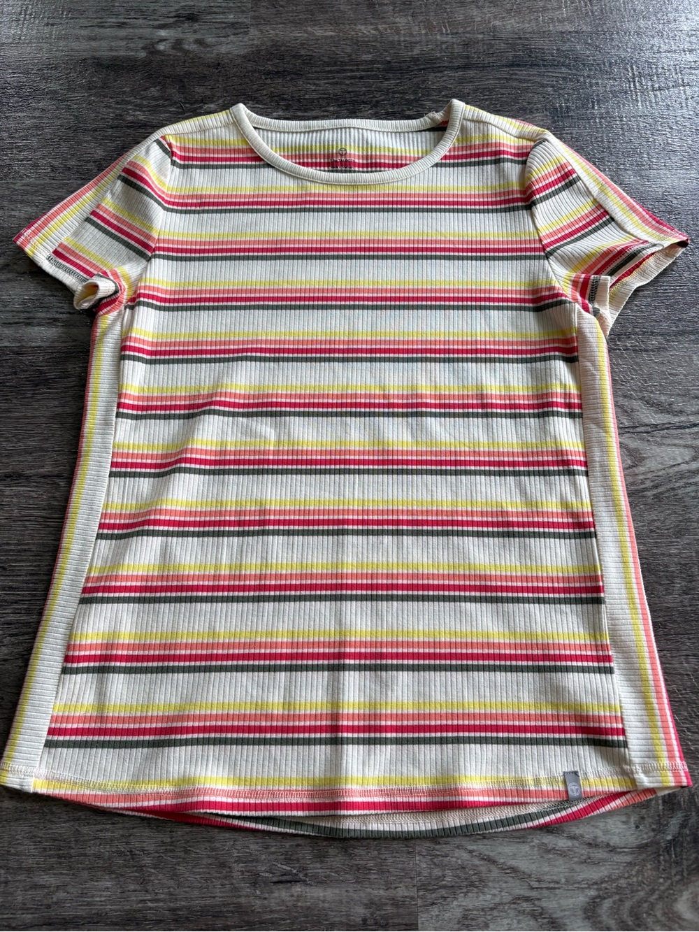 T by Talbot Striped Short Sleeve Ribbed Tee in White, Pink & Yellow Gray
